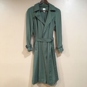 GAP Drapey Trench Coat Belted Wrap Dress Womens Petite M Olive Green Lyocell